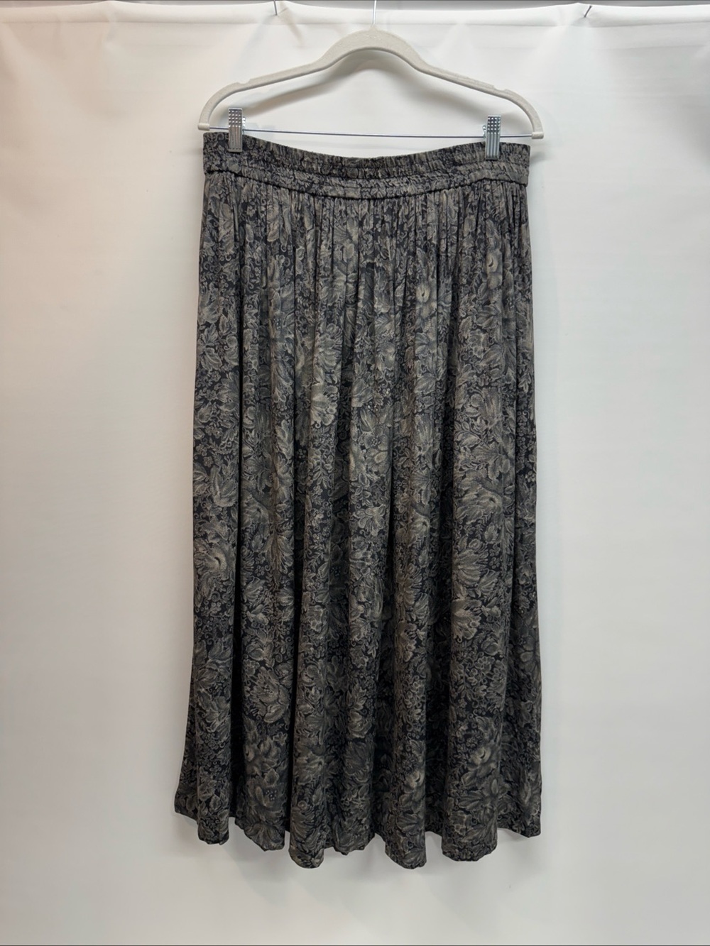 VTG 90s Jones New York Skirt Womens Sz 14 Black Gray Floral Long Midi Pull On